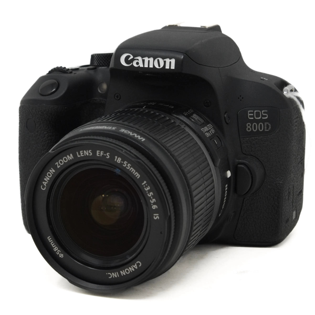 Canon EOS 800D DSLR camera with lens on a white background