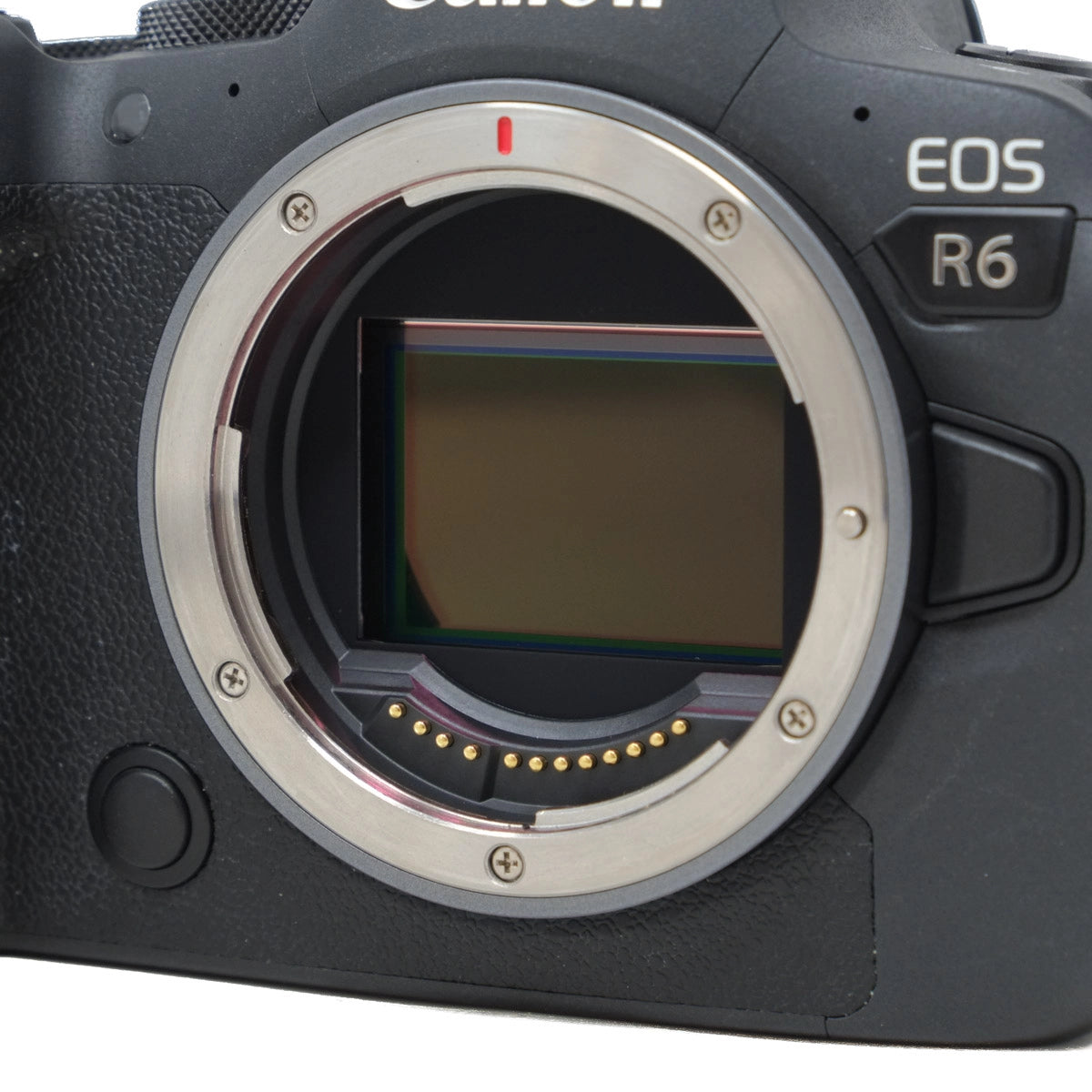 Used Canon EOS R6 Mirrorless camera body - front angle without body cap