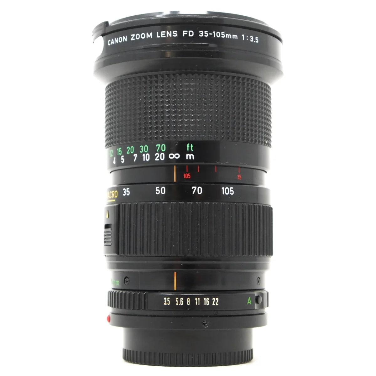 Used Canon FD 35-105mm F3.5 film lens - side angle