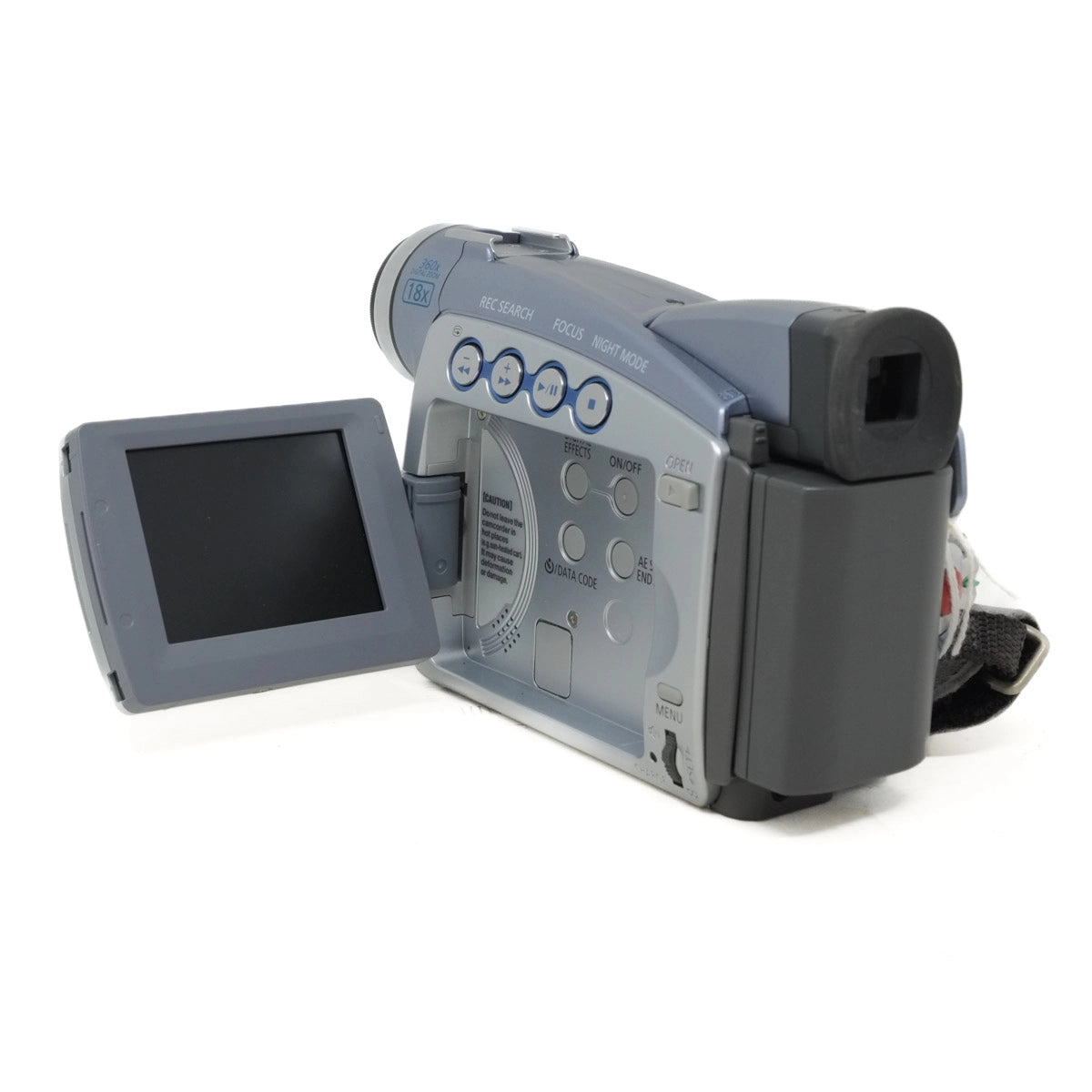 Gray video camera with screen on a white background