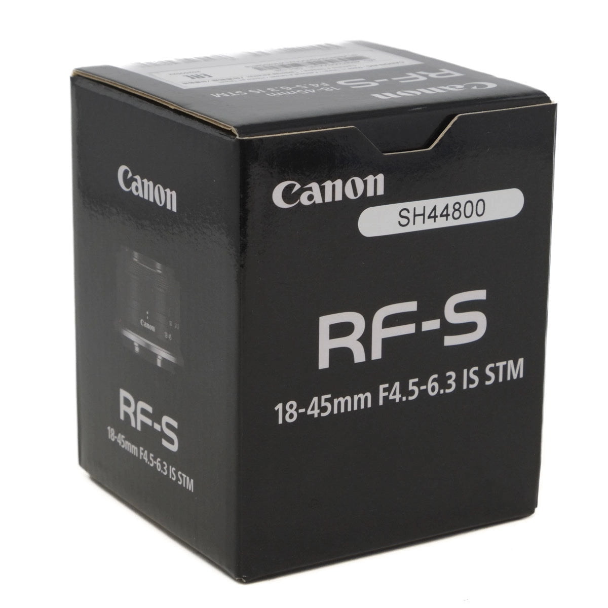 Canon RF-S camera lens packaging box on a white background