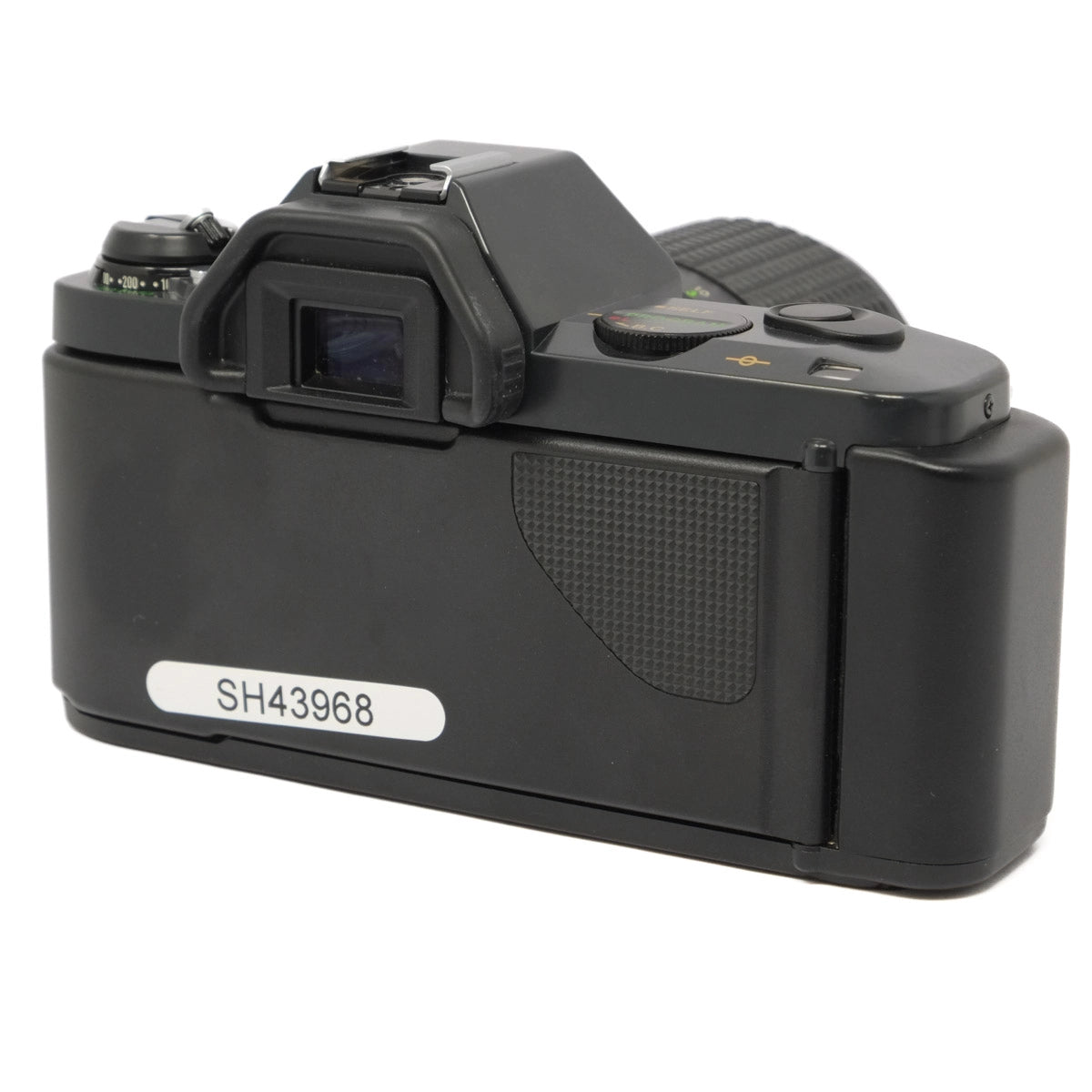 Black camera with model number SH43968 on a white background