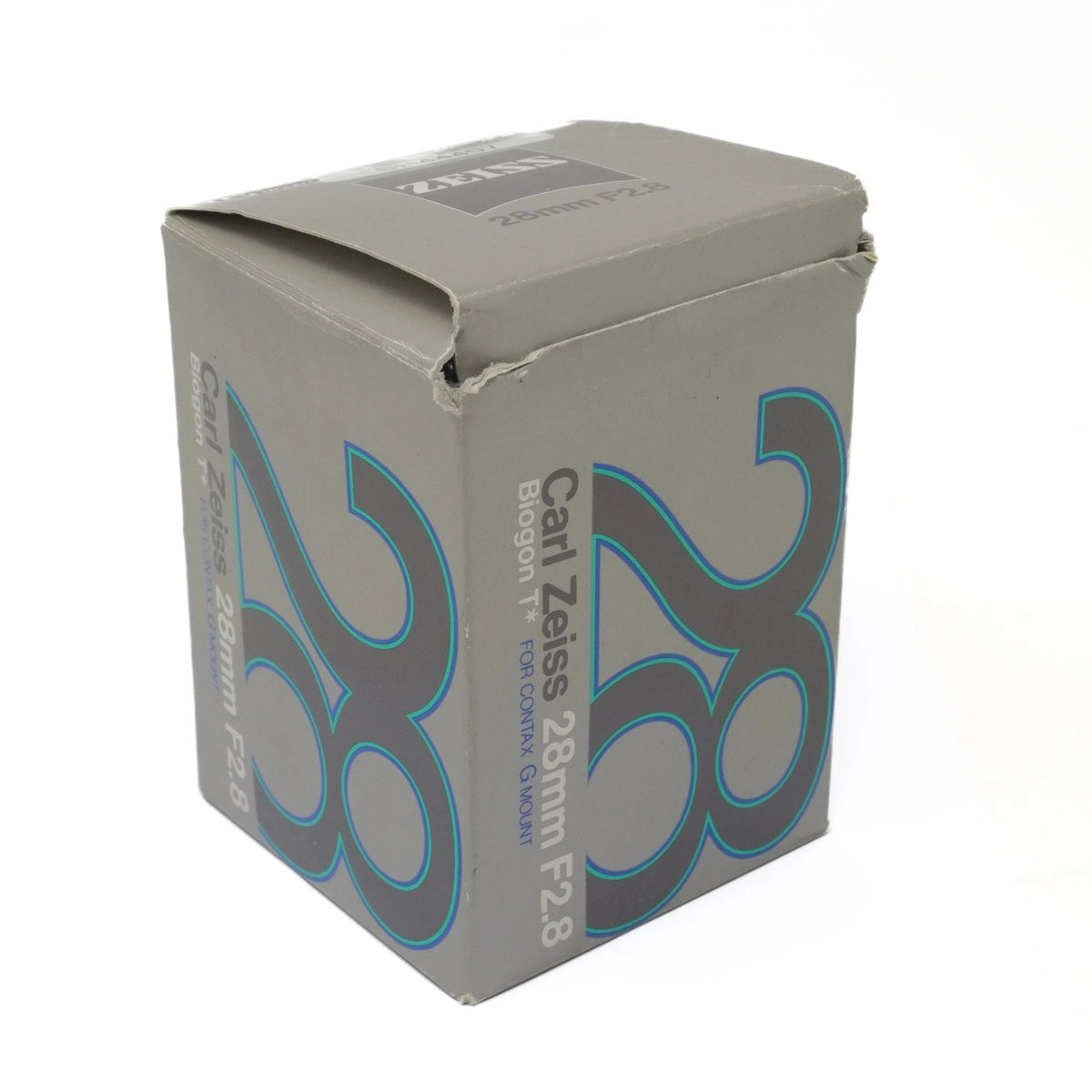 Carl Zeiss lens box with branding on a white background