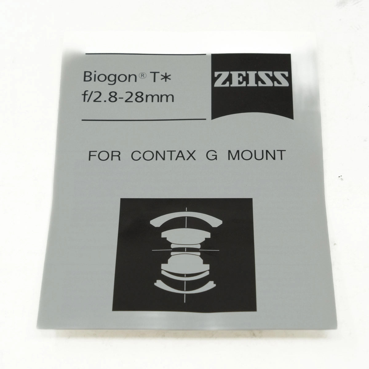 Zeiss Biogon T* lens manual on a white background
