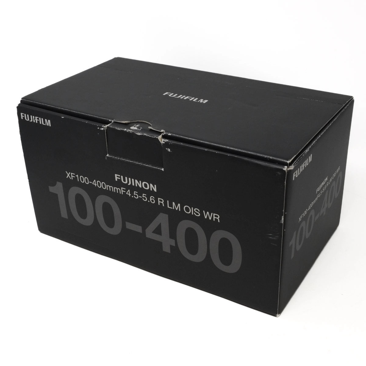 Black box with Fujifilm branding and product details on a white background