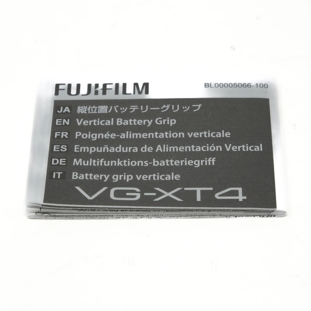 Fujifilm VG-XT4 vertical battery grip packaging on a white background