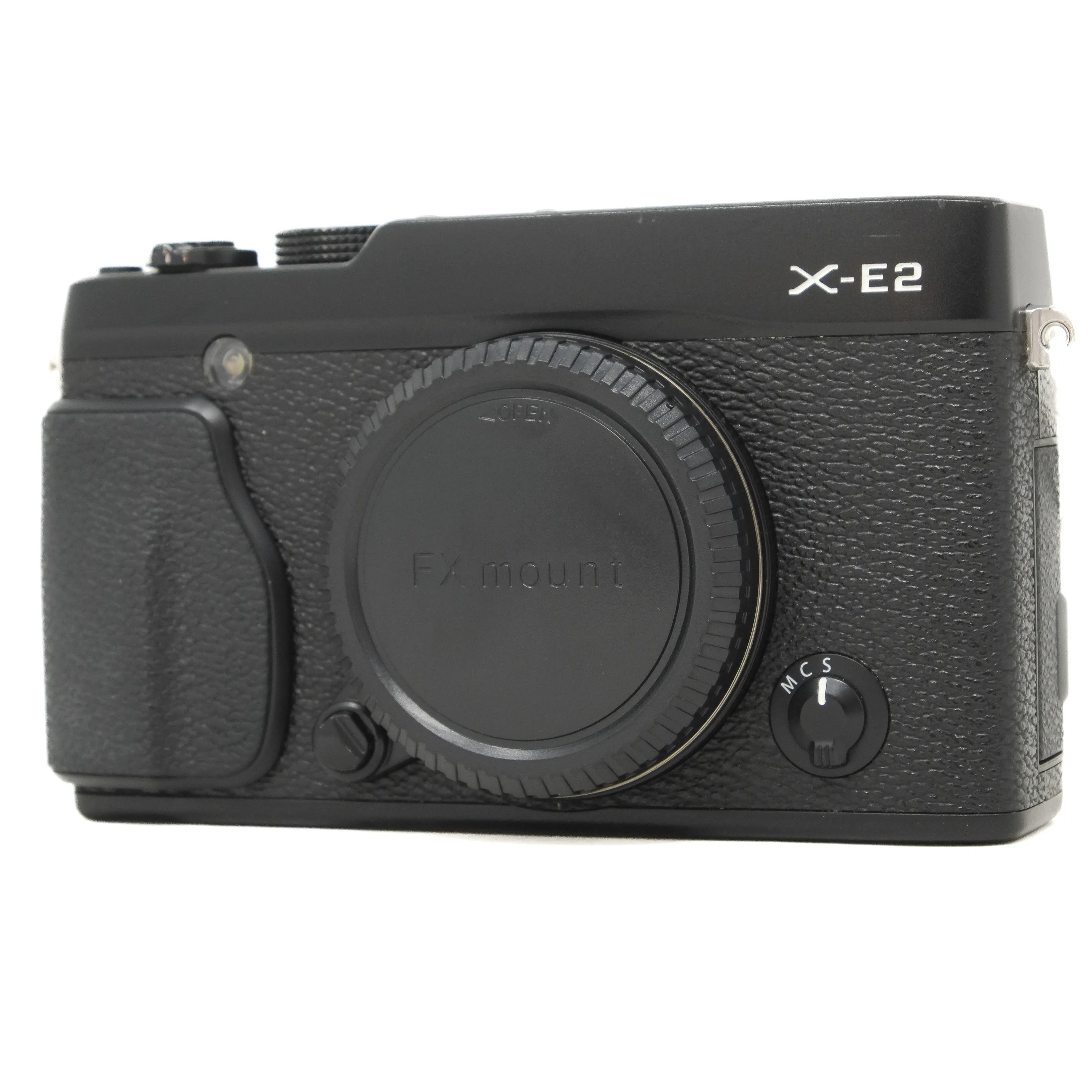 Black camera body with 'X-E2' branding on a white background