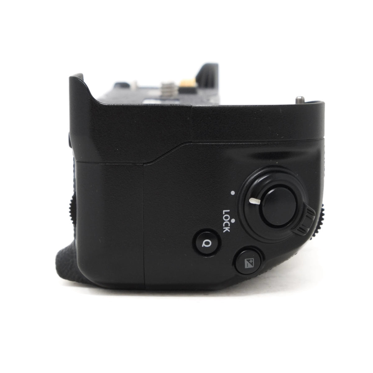 Black camera grip with control buttons on a white background