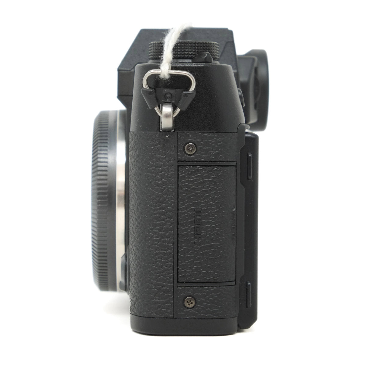 Black camera body on a white background