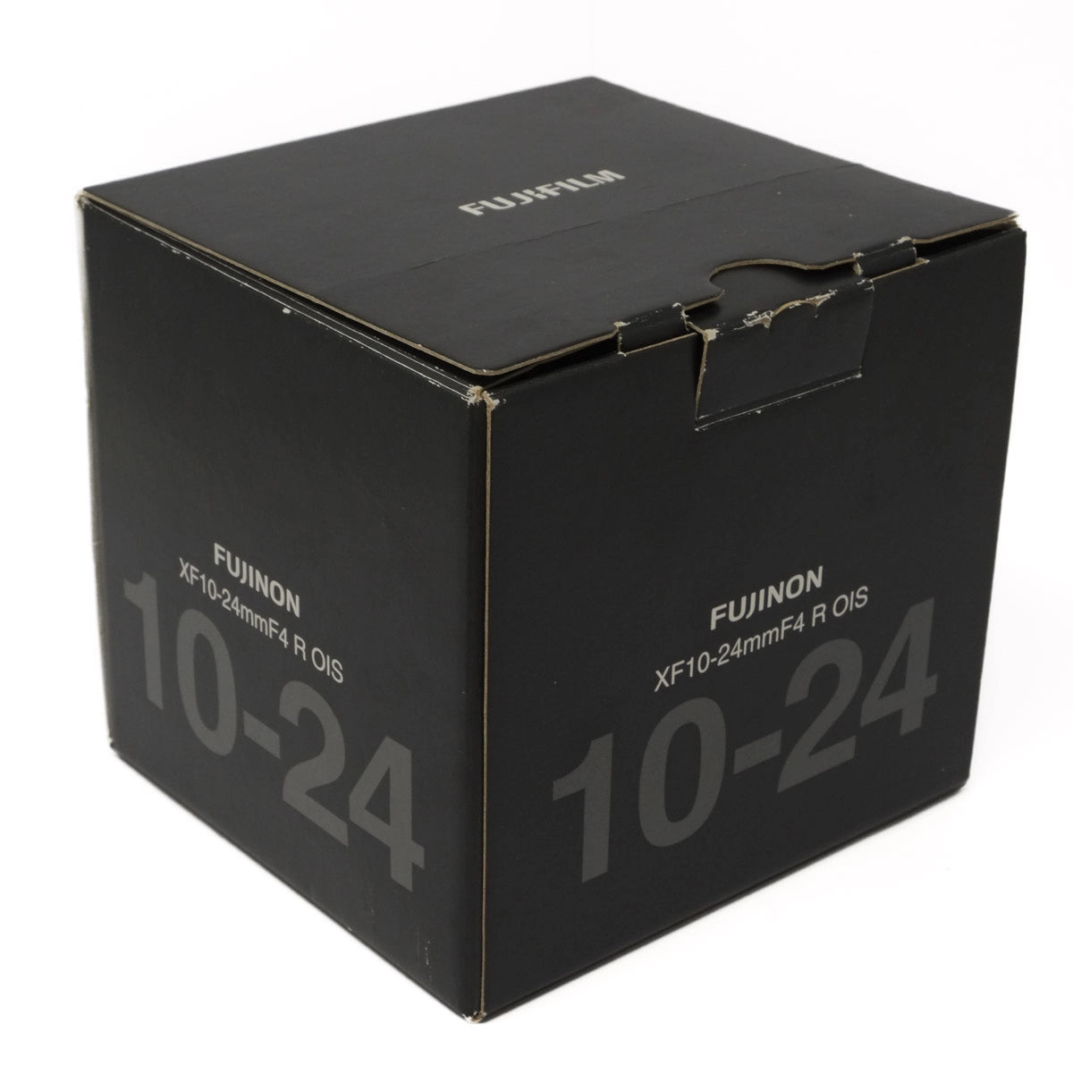 Black box with 'Fujinon' branding and '10-24' specifications on a white background