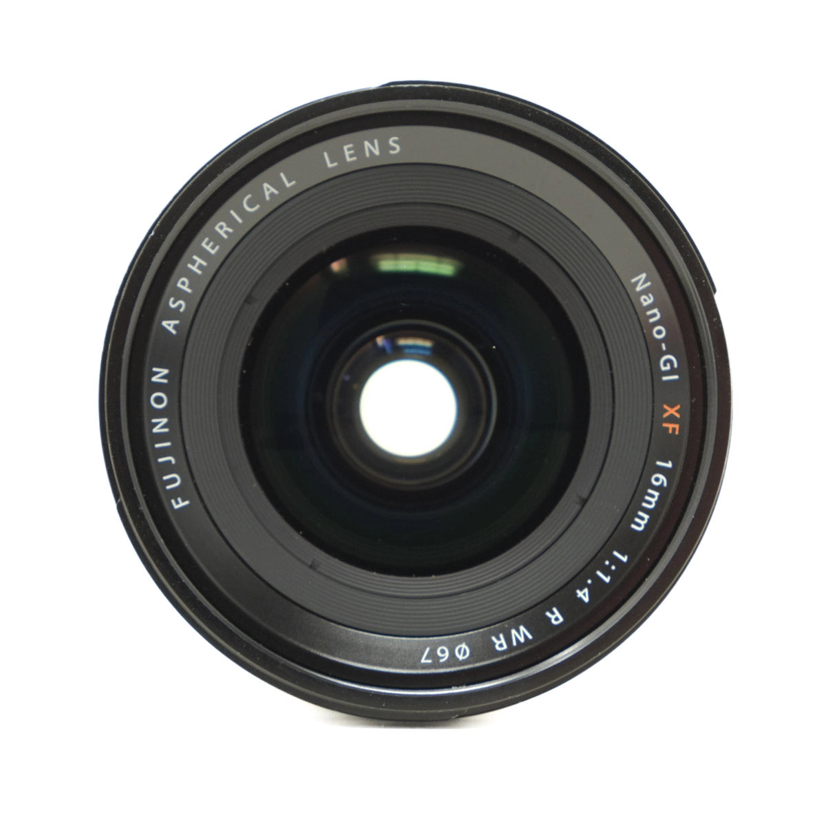 Camera lens with 'Fujifilm' branding on a white background