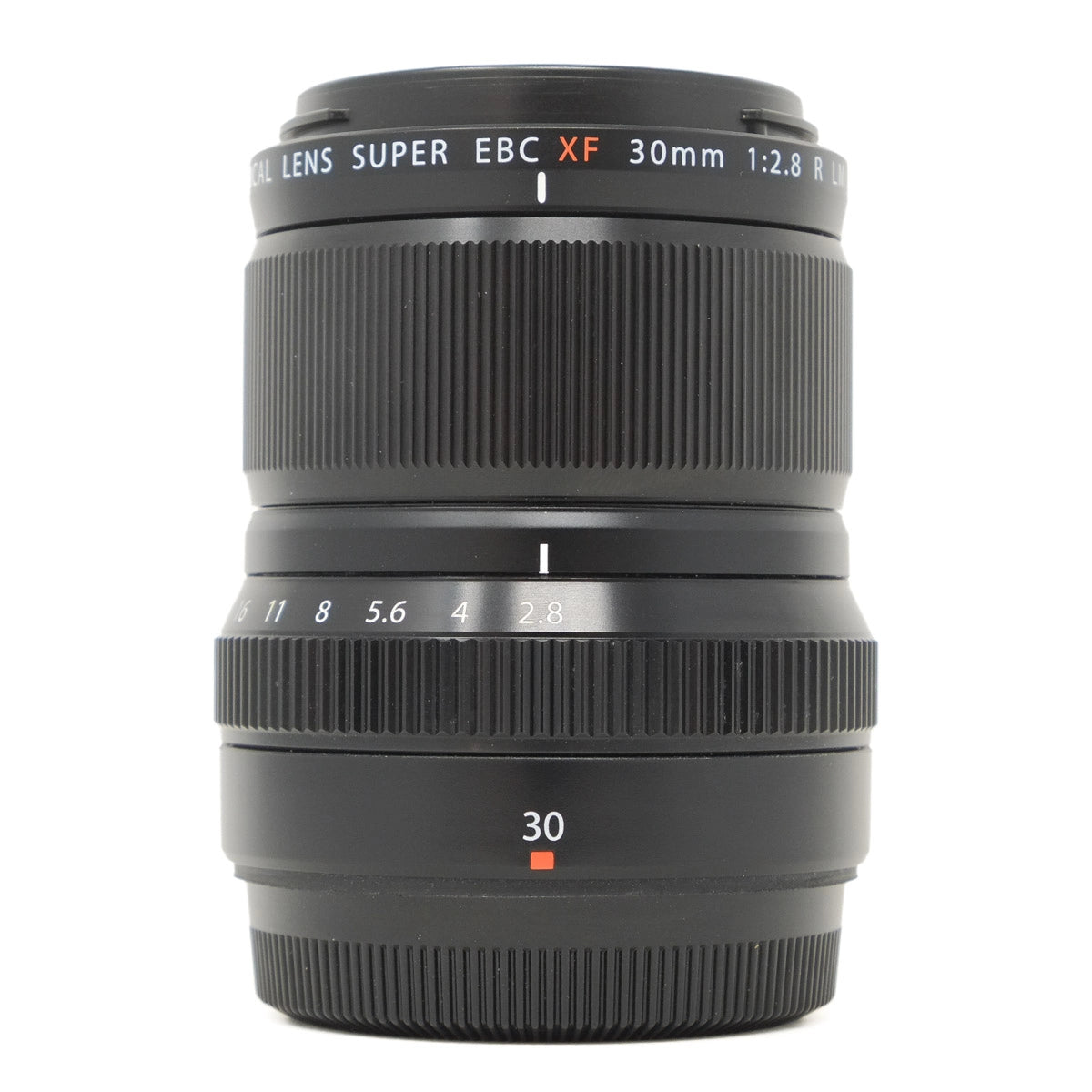 Camera lens with specifications on a white background