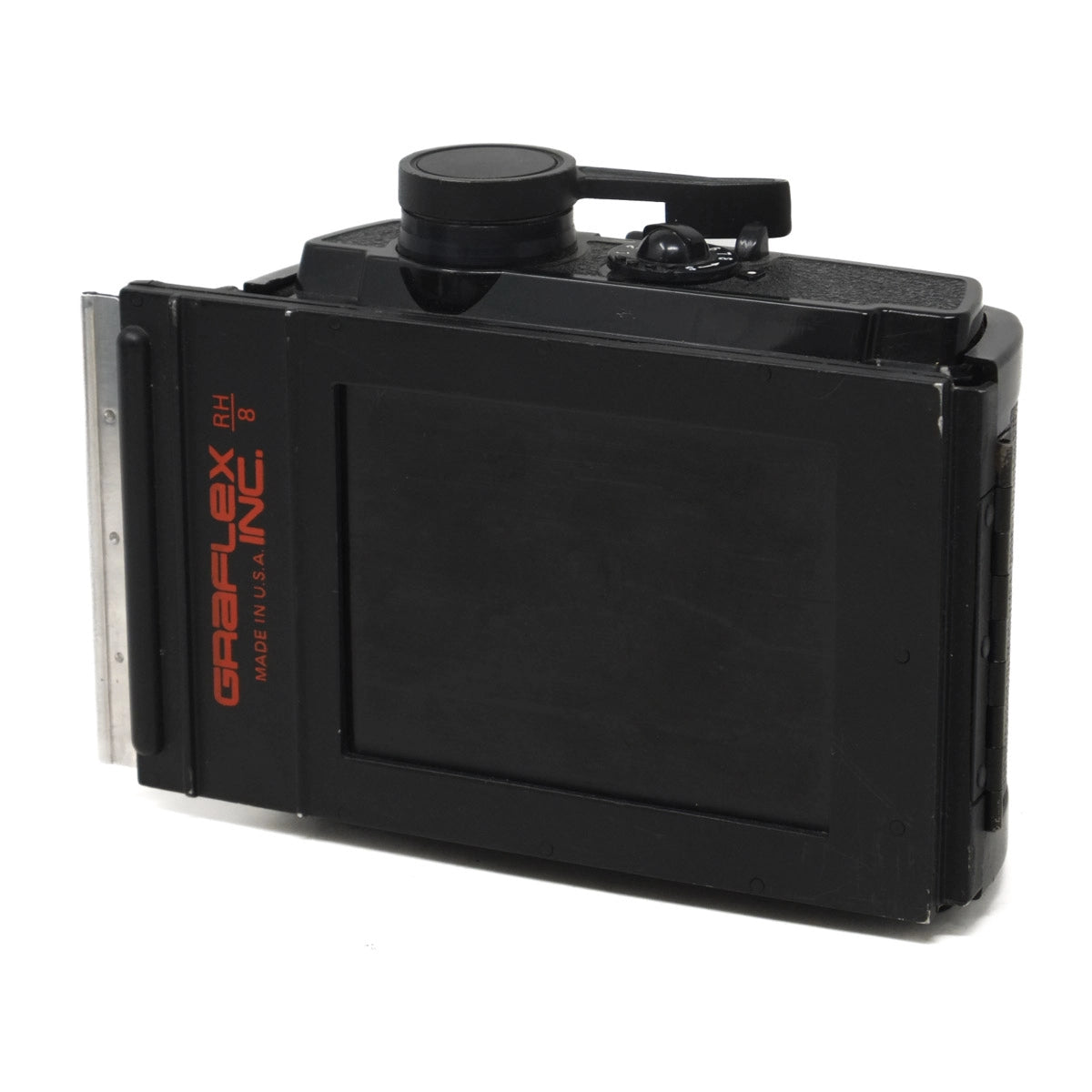 Used Graflex Century Graphic with 105mm F4.5 Ysarex Lens - Roll film holder, front angle