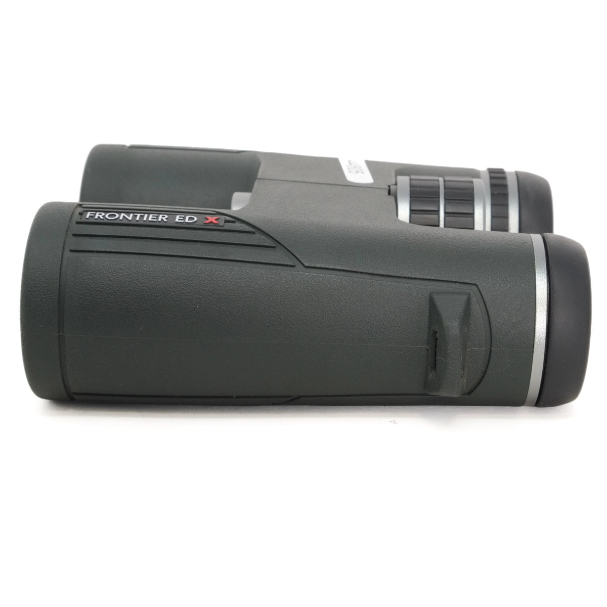 Green binoculars with 'Frontier ED X' branding on a white background