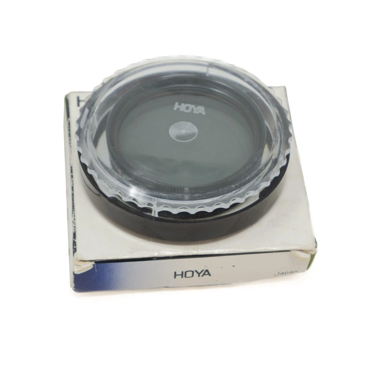 Hoya camera lens filter on a white background