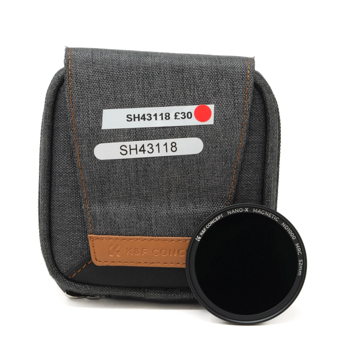 Gray case with brown accents and a filter, on a white background
