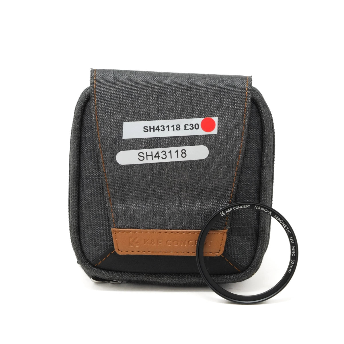 Gray case with brown accents and a filter, on a white background