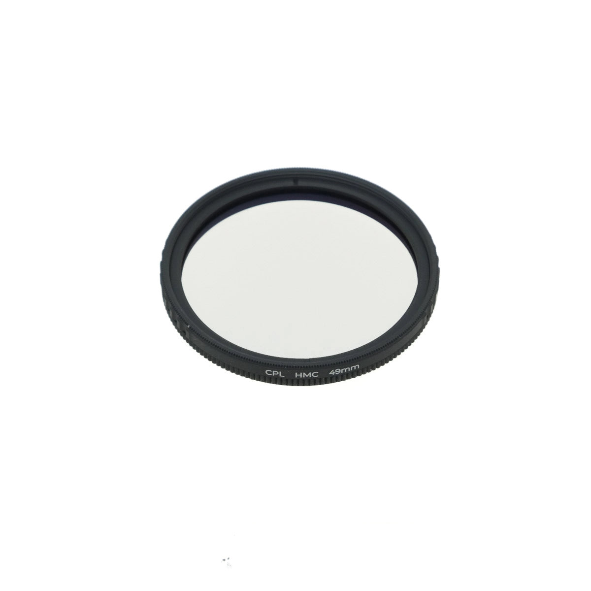 Camera lens filter with black rim on a white background