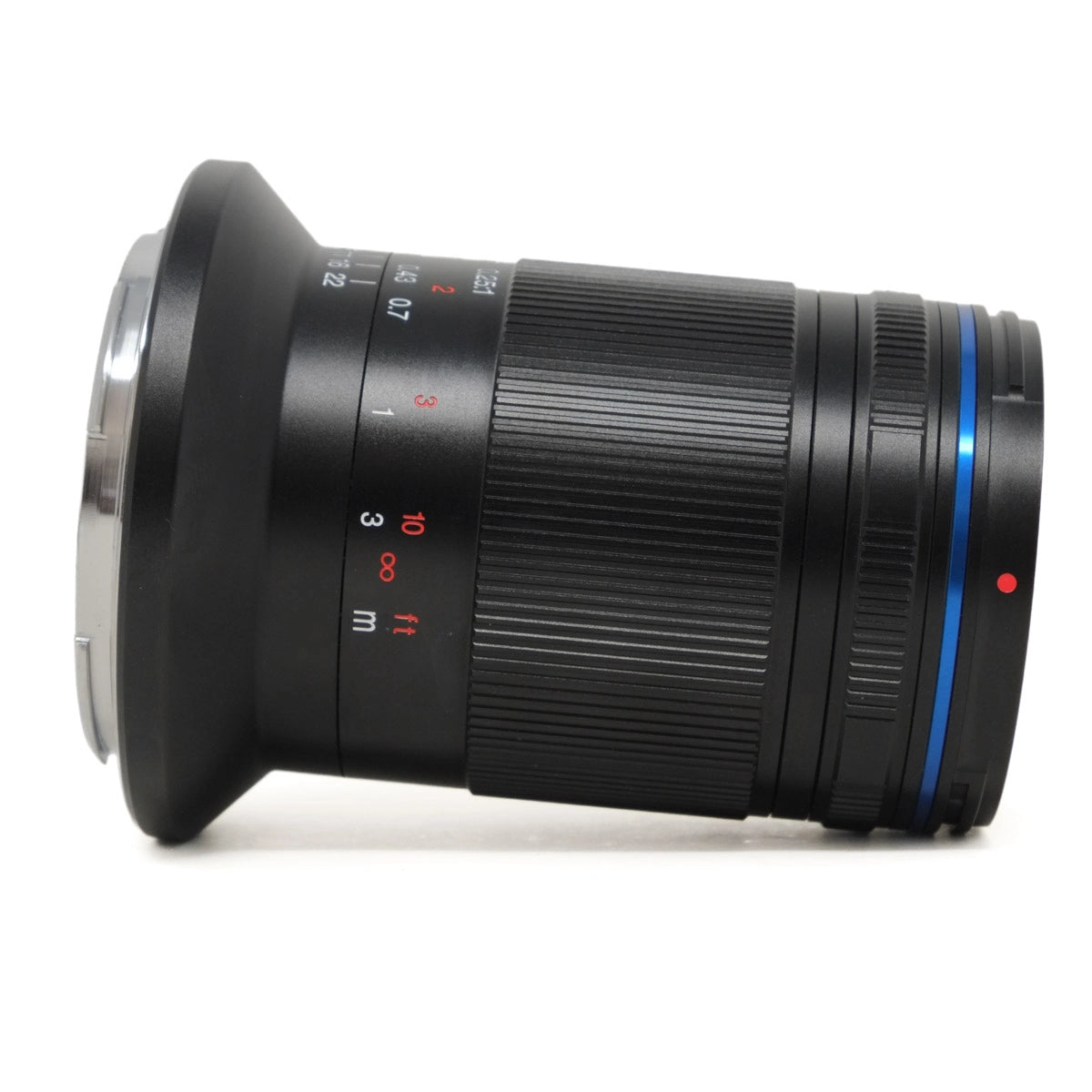 Camera lens with focus and aperture controls on a white background