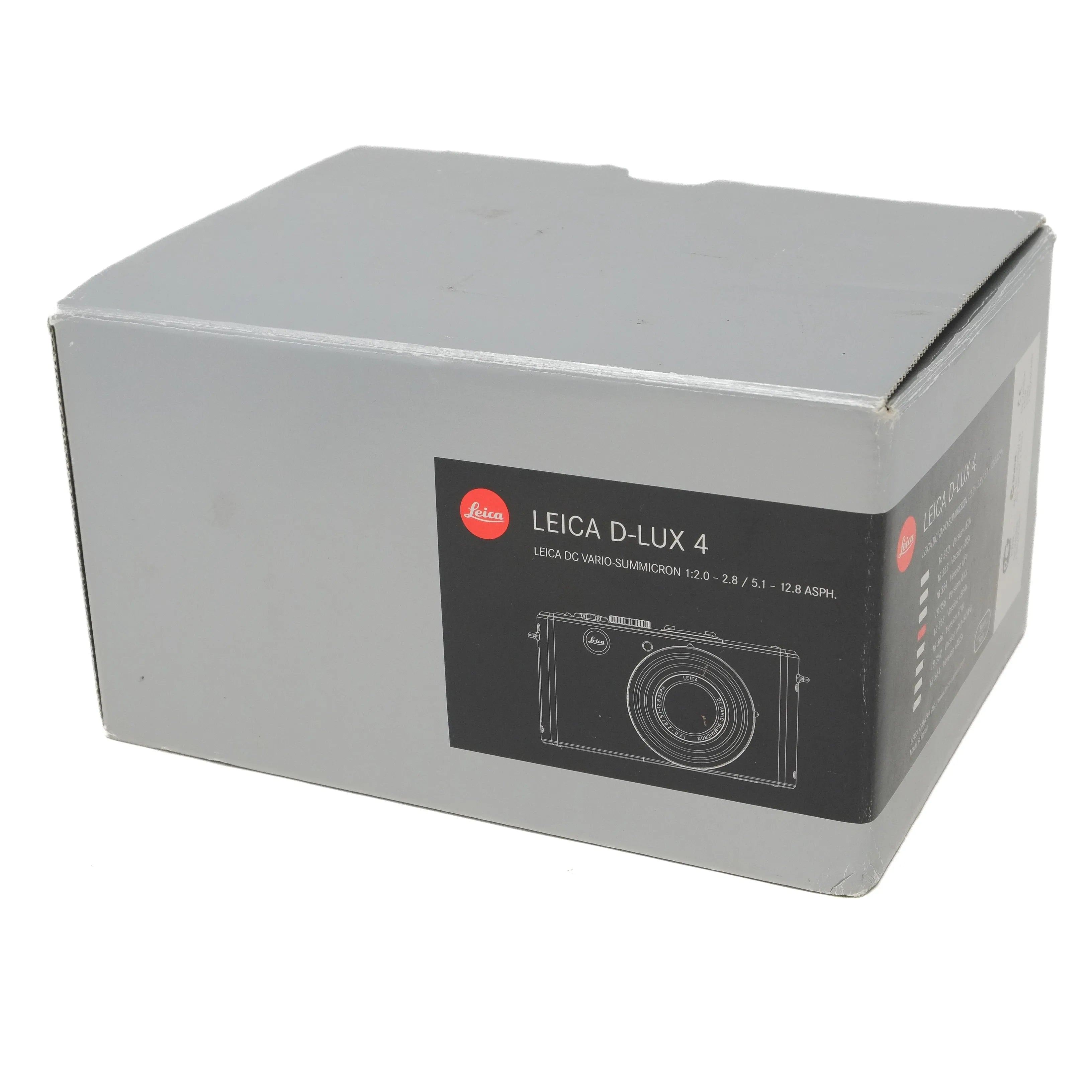 Leica D-Lux 4 camera packaging box on a white background