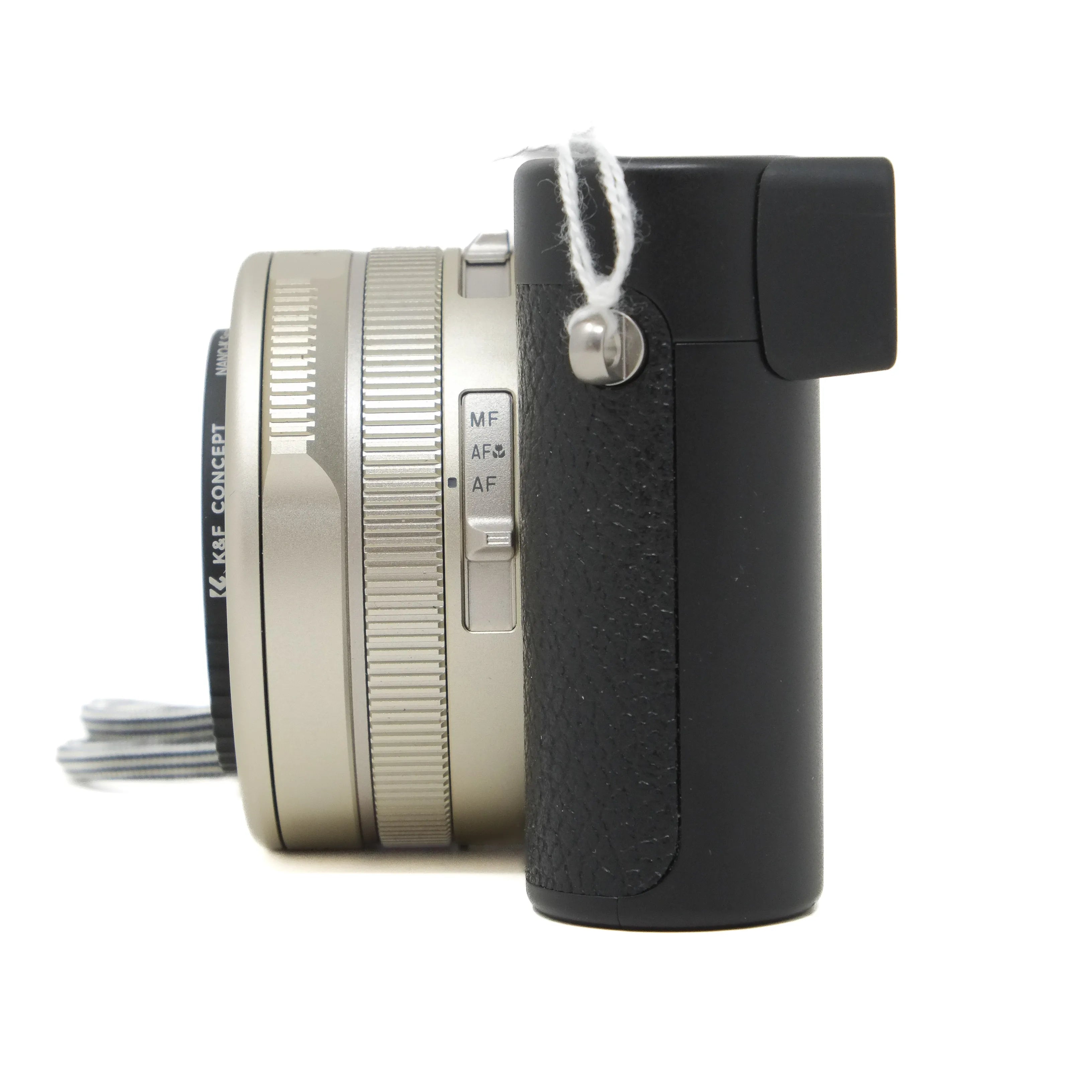 Camera lens and body on a white background