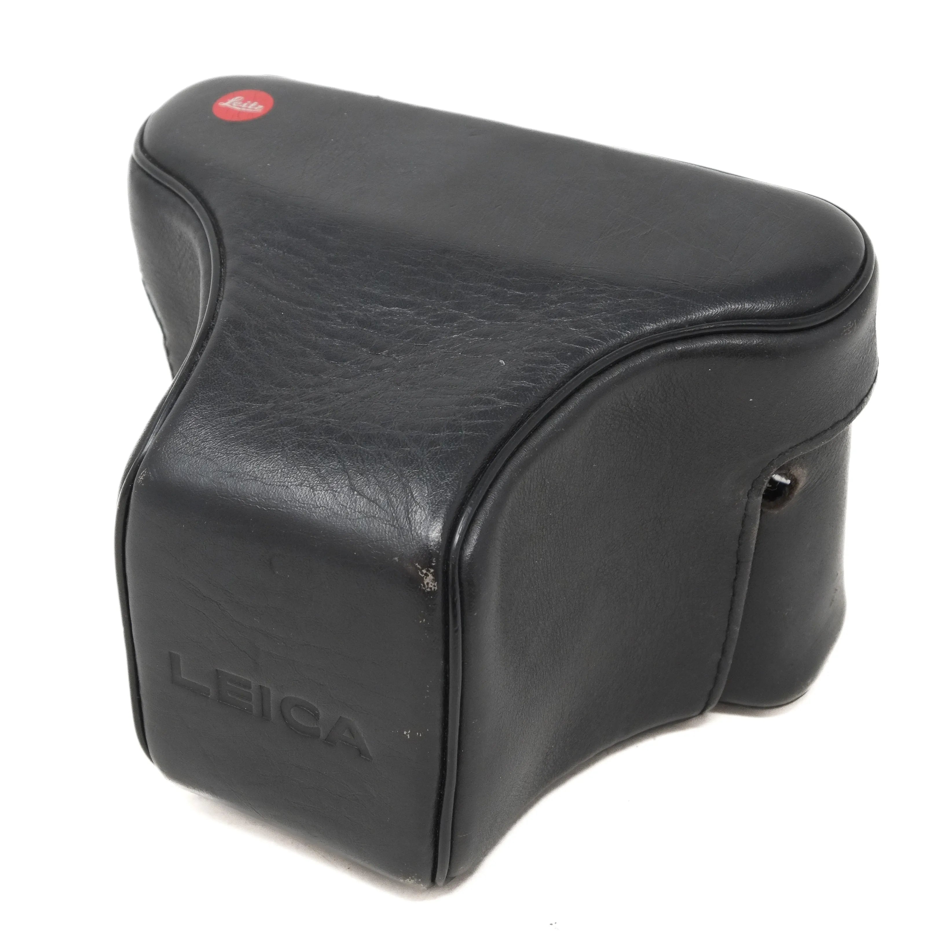 Black Leica camera case on a white background