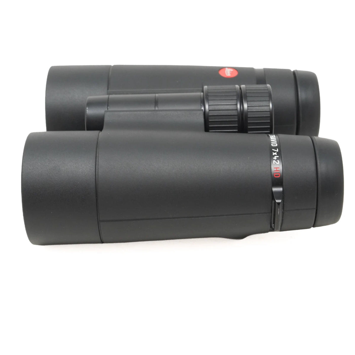 Black Leica binoculars with a red logo and white/red markings, shown on a clean white background.