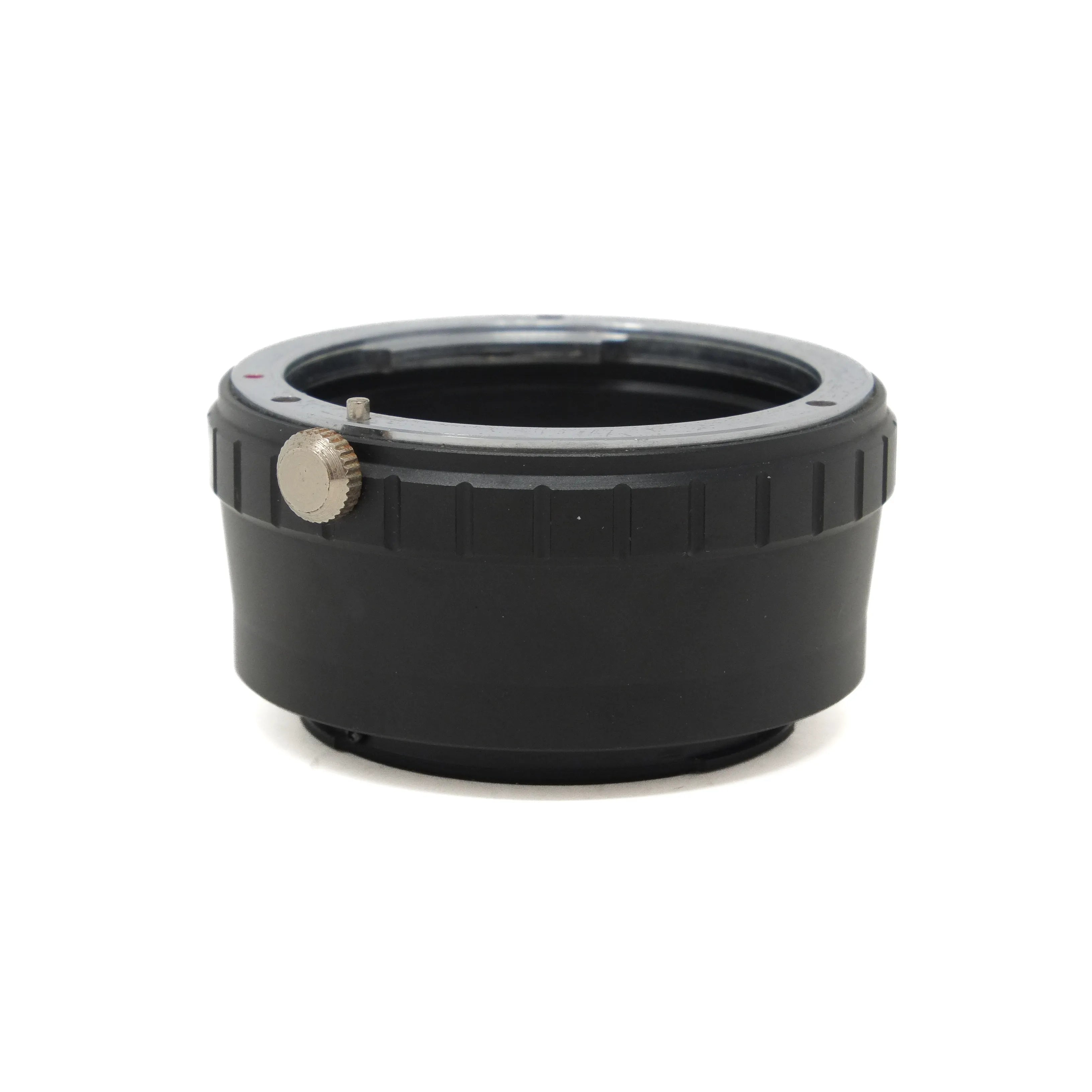Black camera lens adapter on a white background