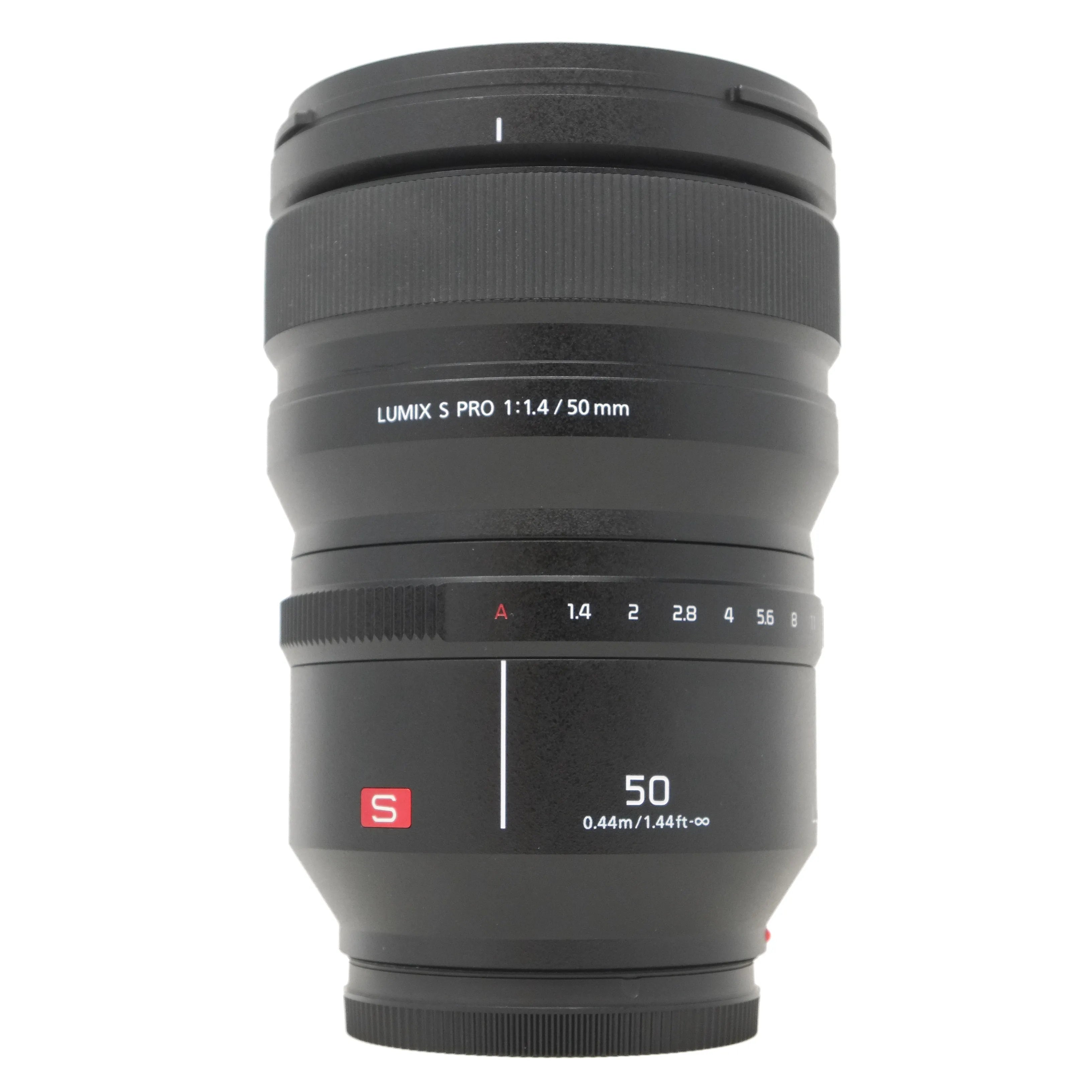 Camera lens with 'LUMIX S PRO' branding on a white background