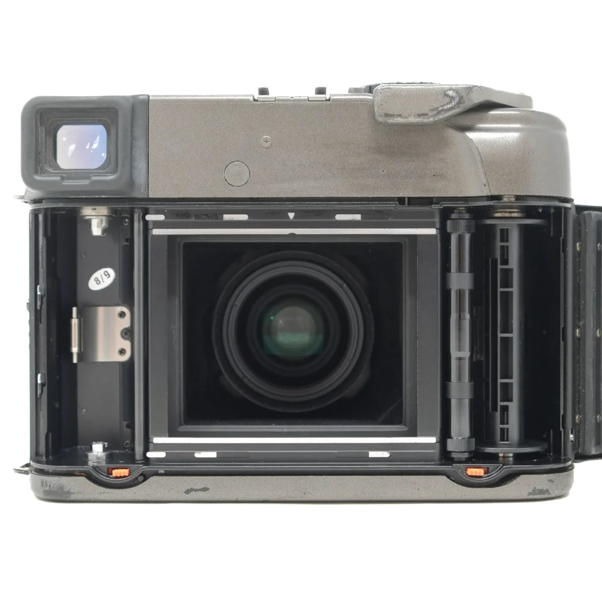 Used Mamiya 7 Film Camera + 65mm f4 Lens - Early Batch 'Sample' - back angle (open)