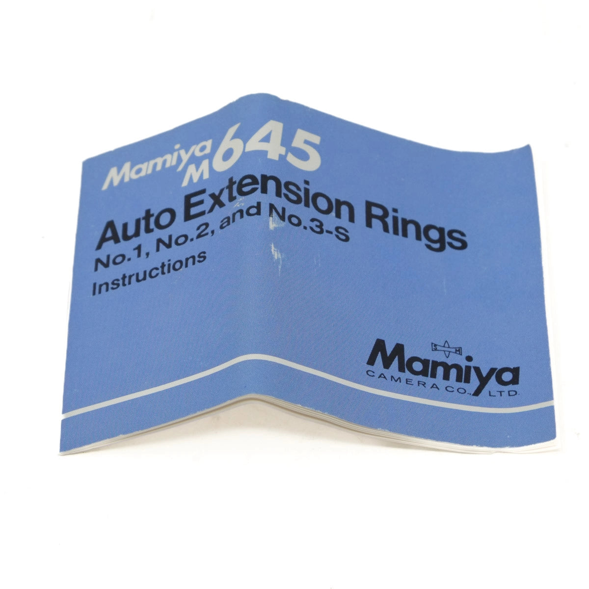 Blue Mamiya M645 Auto Extension Rings manual on a white background