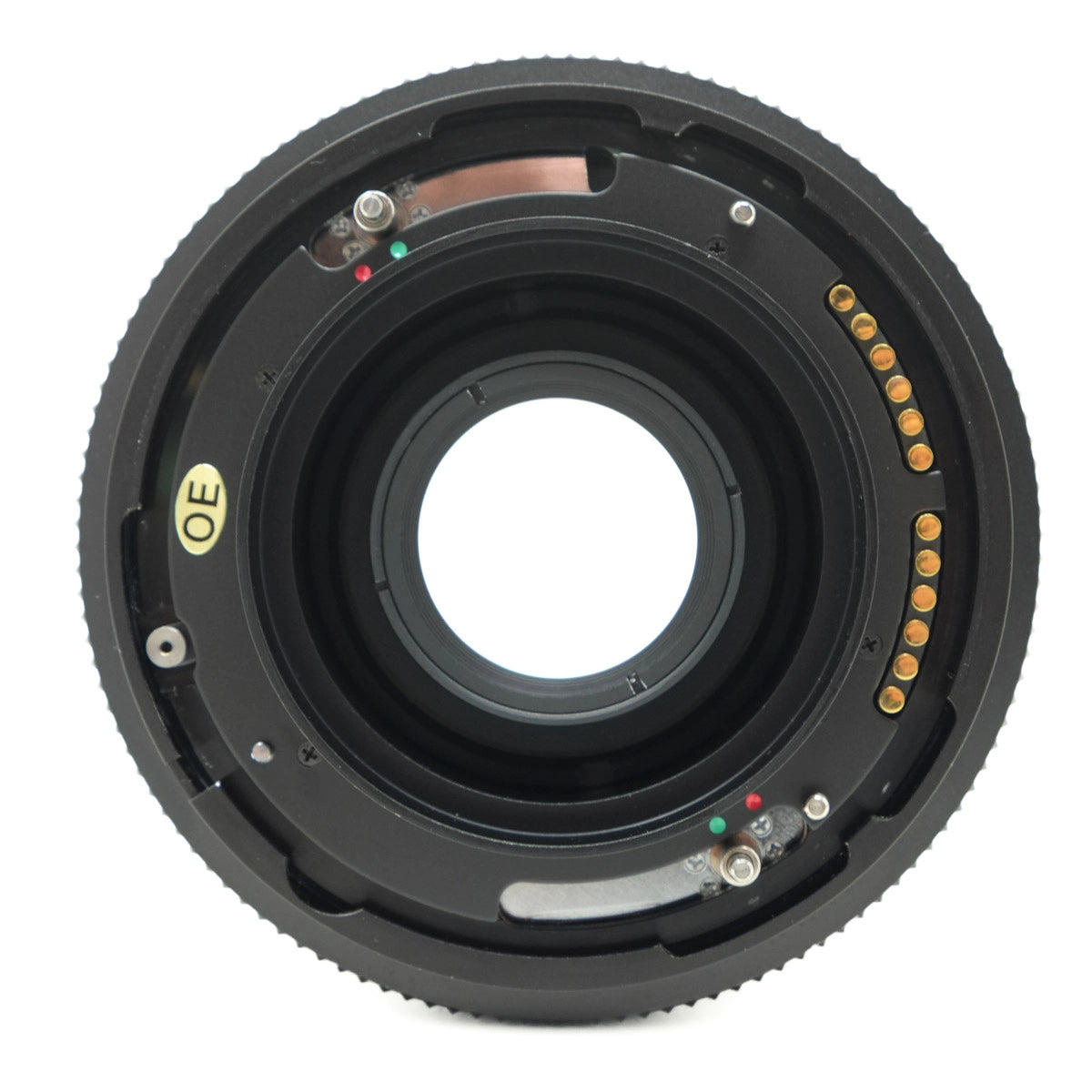 Camera lens with mechanical components on a white background