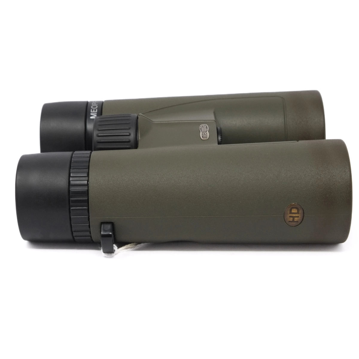 Pair of green binoculars on a white background