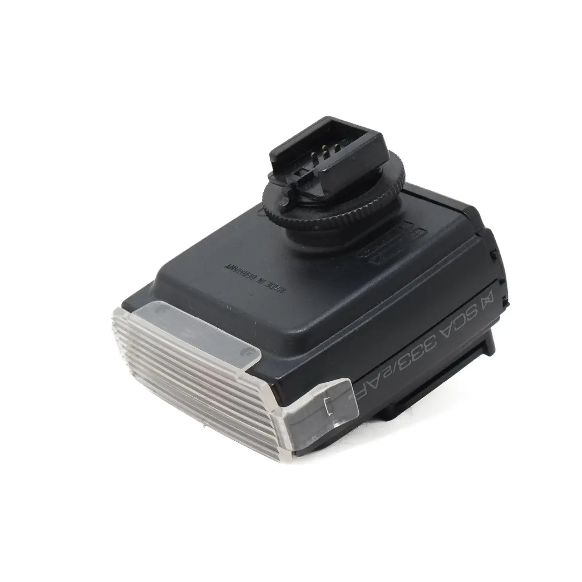 Black electronic device with a clear cover on a white background