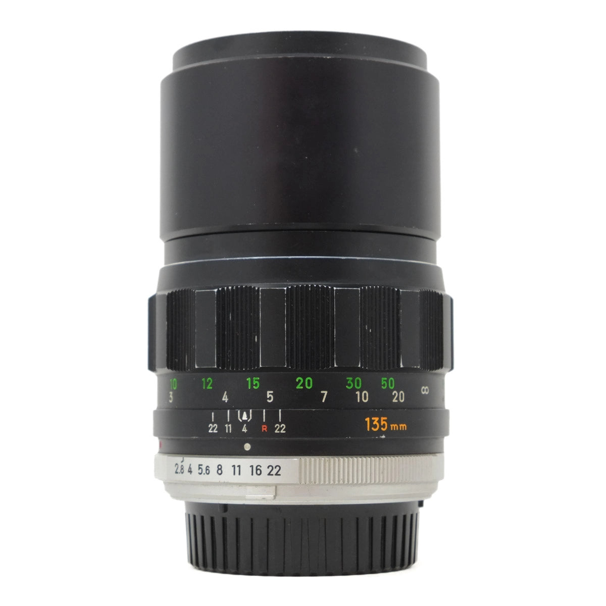 Camera lens with focus and aperture controls on a white background