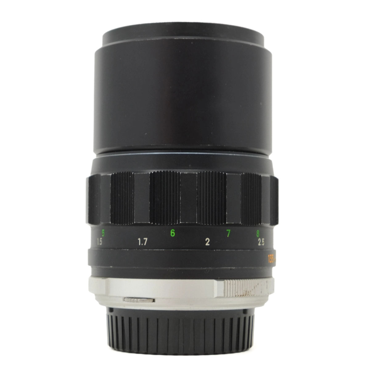 Camera lens with focus ring on a white background