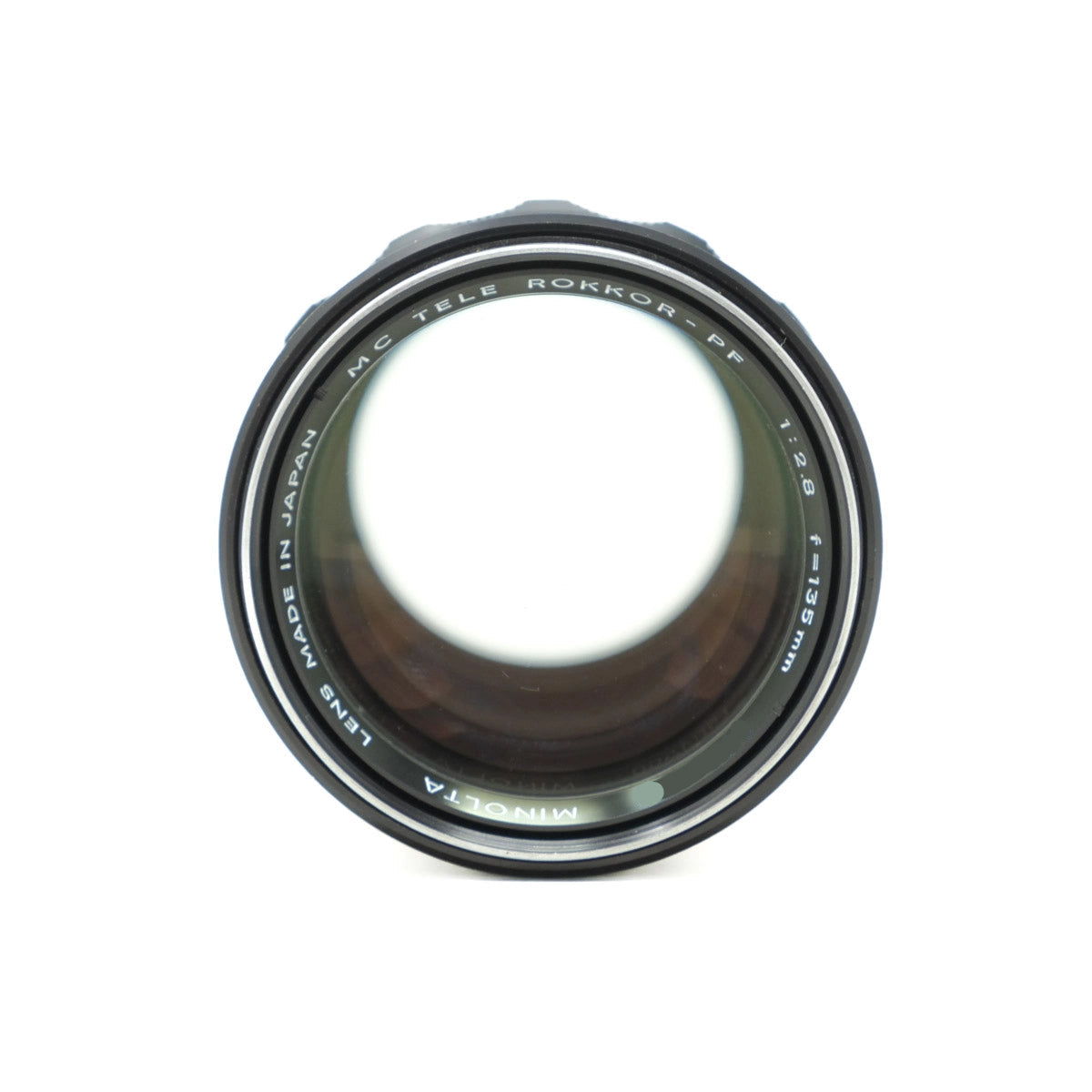 Camera lens with text on a white background