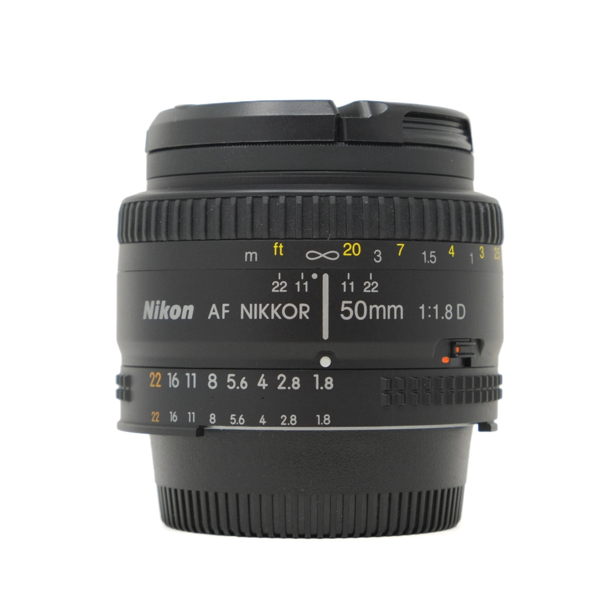 Nikon AF Nikkor 50mm lens on a white background