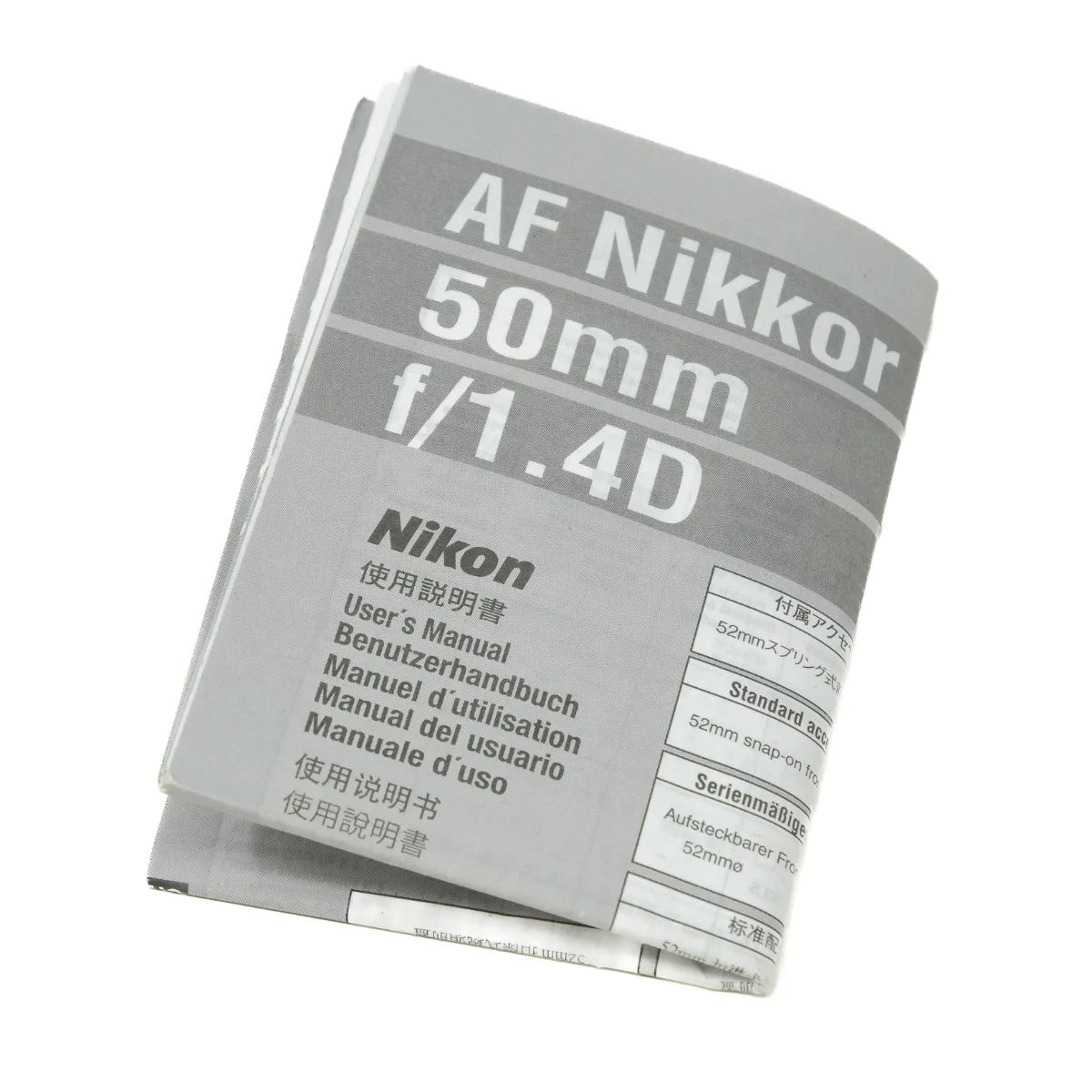 Used Nikon AF Nikkor 50mm F1.4D Lens - manual