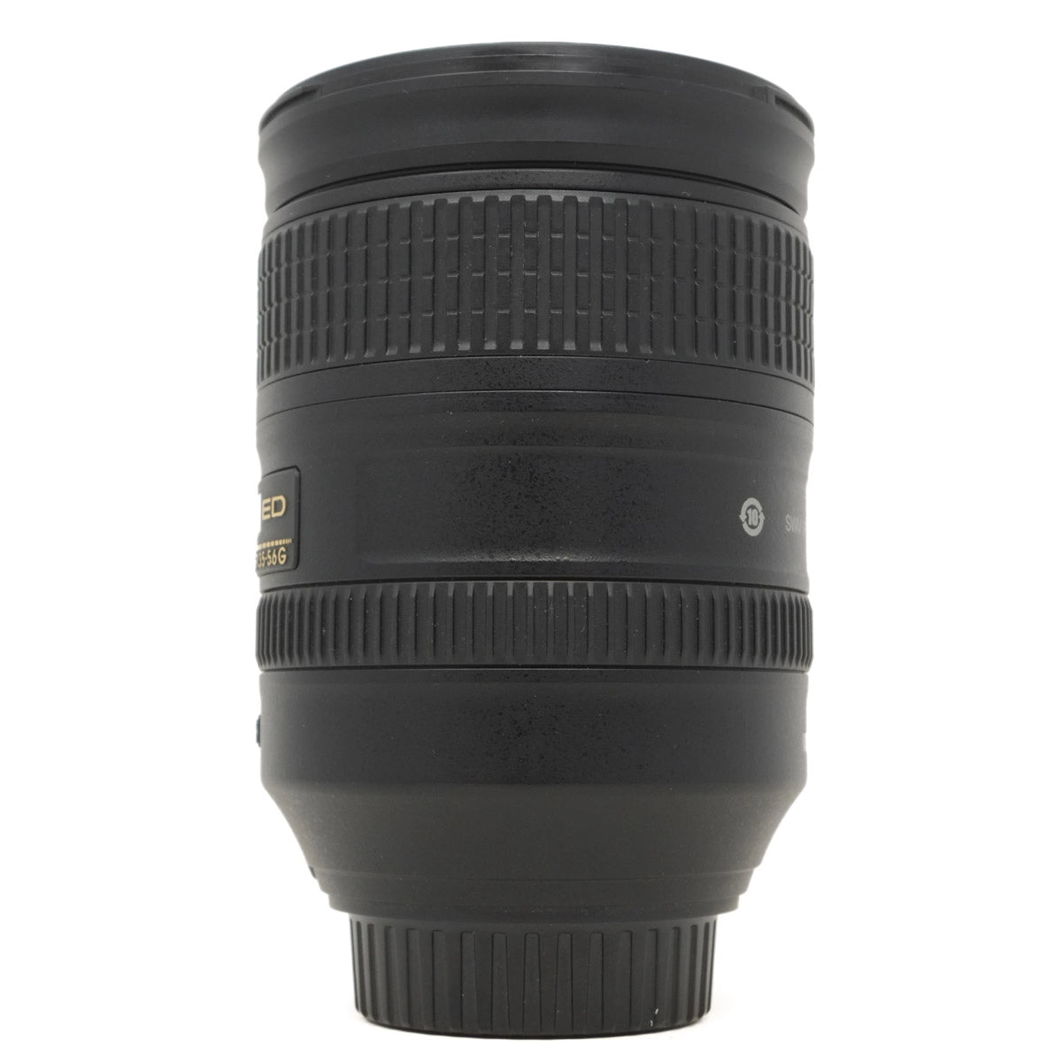 Black camera lens on a white background