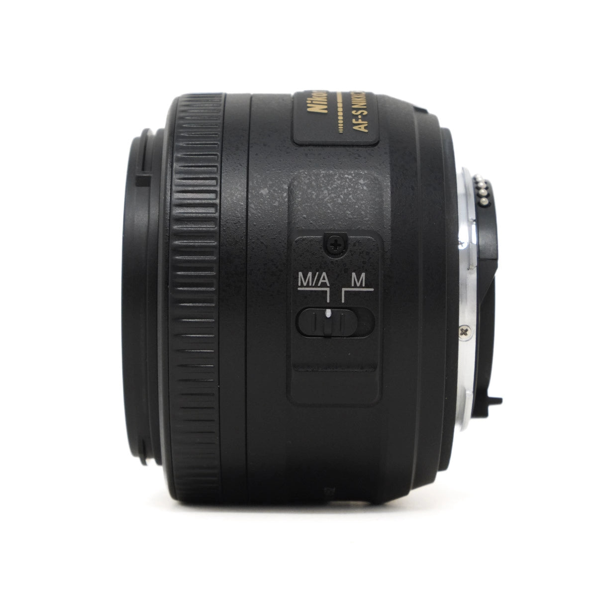 Camera lens with control buttons on a white background