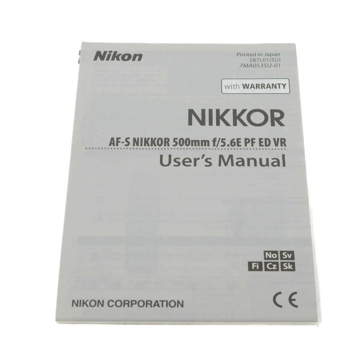 Used Nikon AF-S 500mm F5.6E PF ED VR Lens - instructions