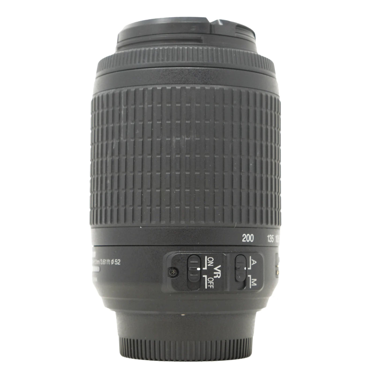 A black Nikon AF-S DX 55-210mm f/4-5.6.
