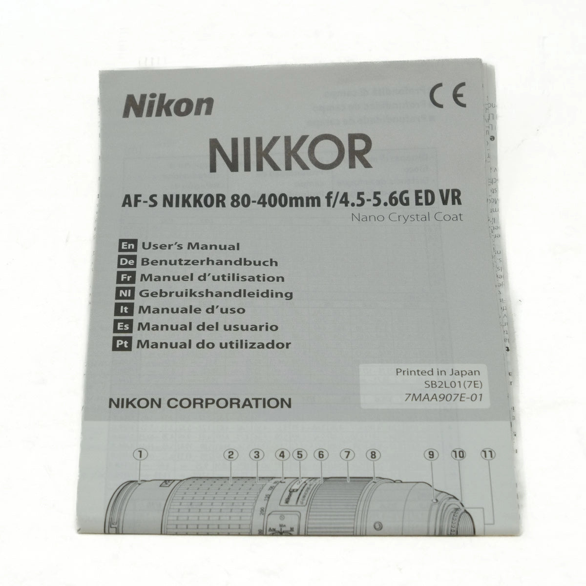 Nikon Nikkor camera lens manual with specifications on a white background