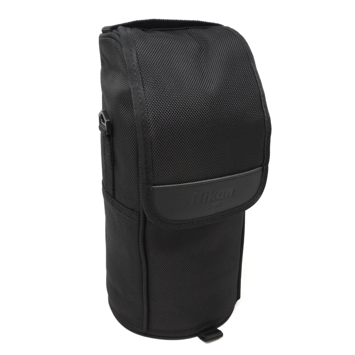 Black camera bag with 'Nikon' branding on a white background