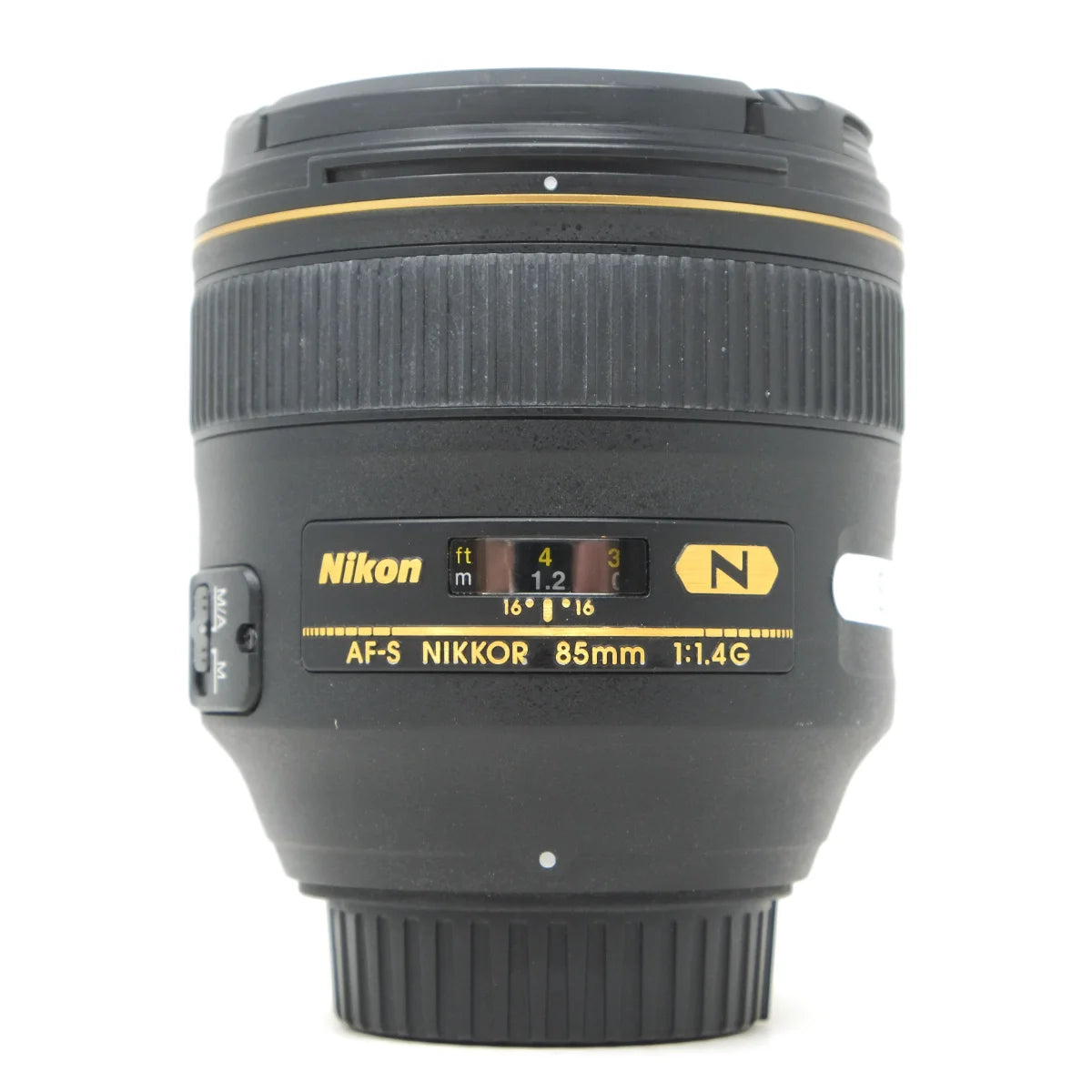 Used Nikon AF-S 85mm F1.4G portrait lens - front angle
