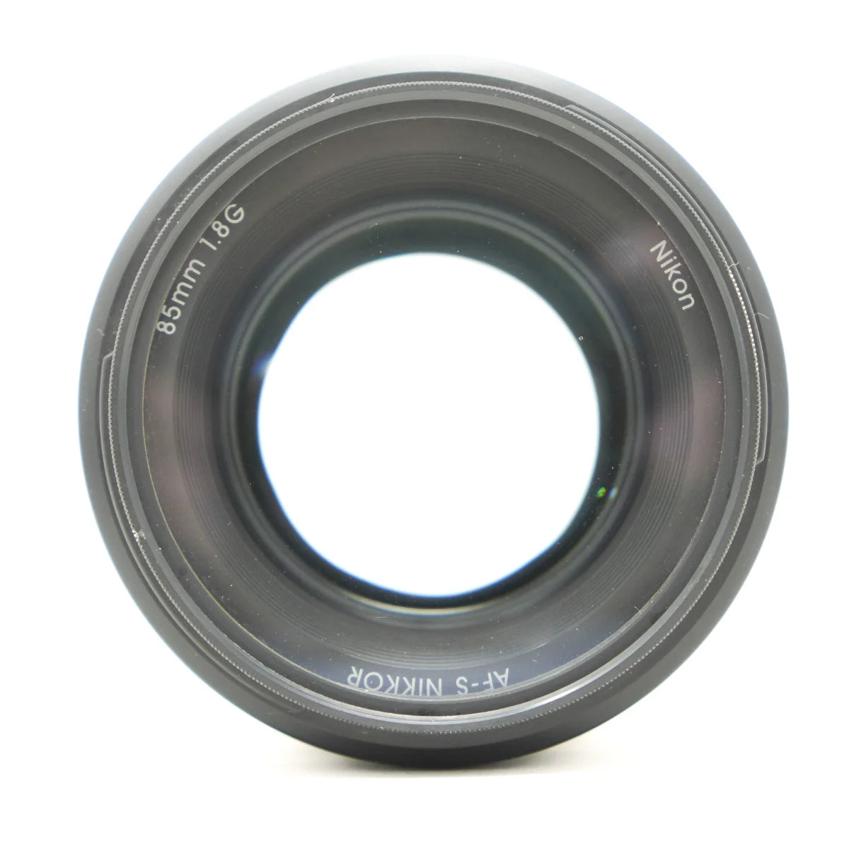 Used Nikon AF-S 85mm F1.8G prime lens - top angle