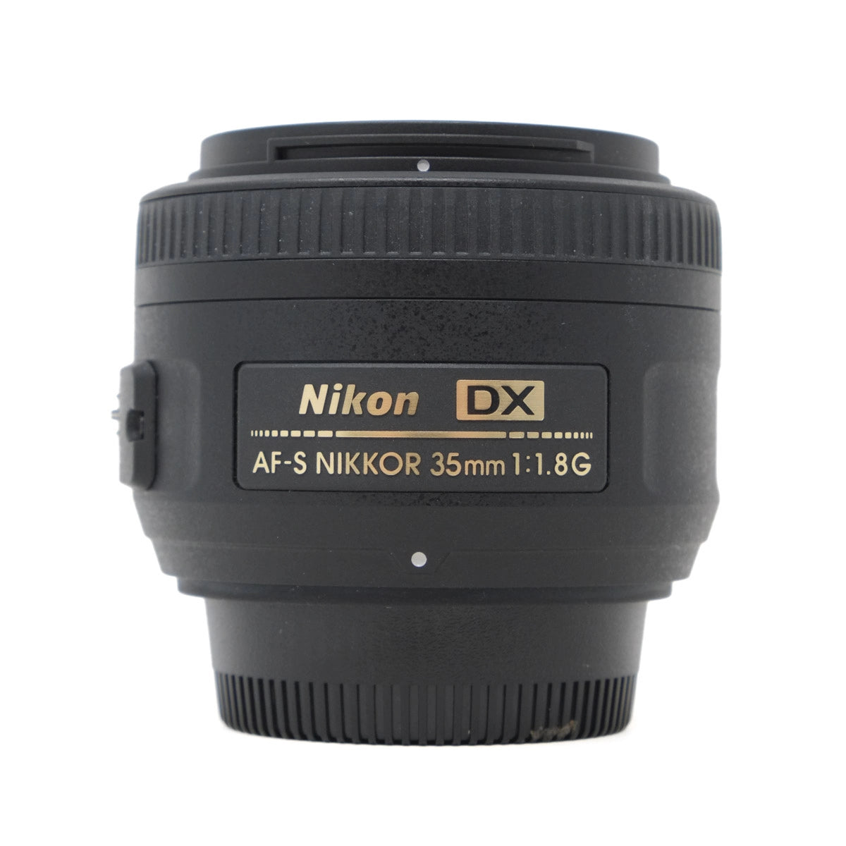 Nikon AF-S NIKKOR 35mm f/1.8G lens on a white background