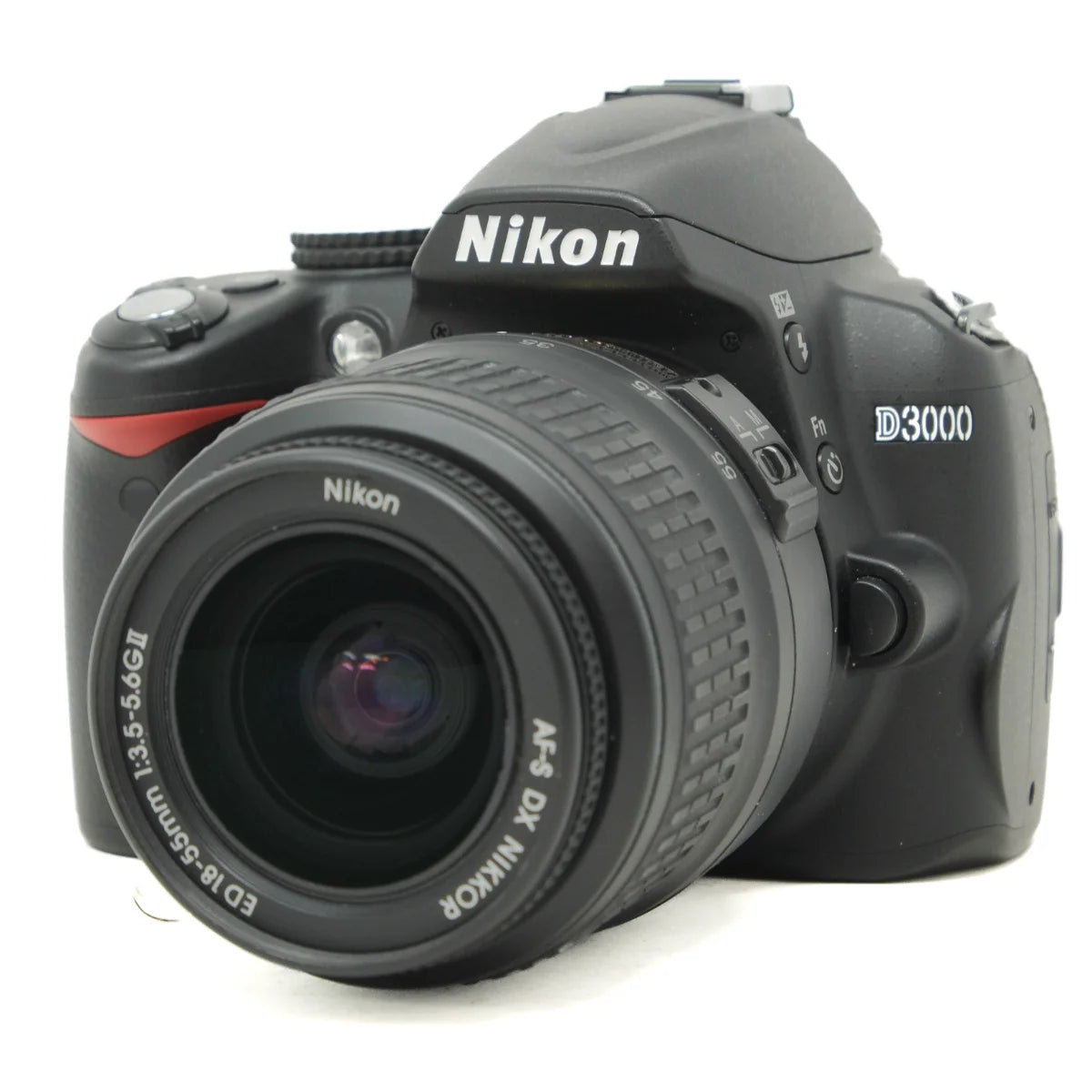 Used Nikon D3000 DSLR Camera + 18-55mm f3.5-5.6 ED II Lens - Bag - front angle