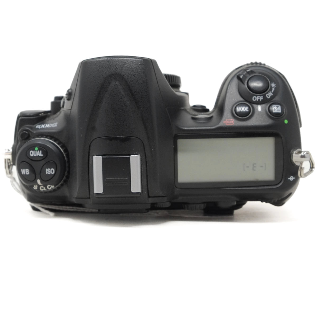 Back view of a DSLR camera on a white background